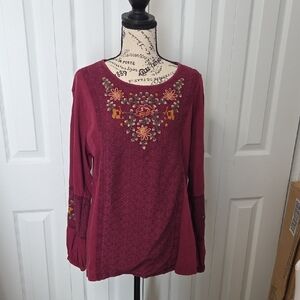 Embroidered Floral Burgundy Top XL
